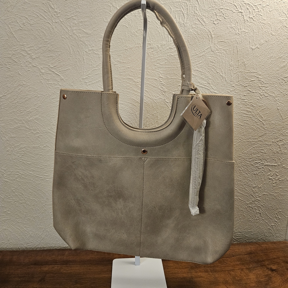 NWT ULTA BEAUTY Women's Tote Handbag Beige Color Faux Leather Two Handles.